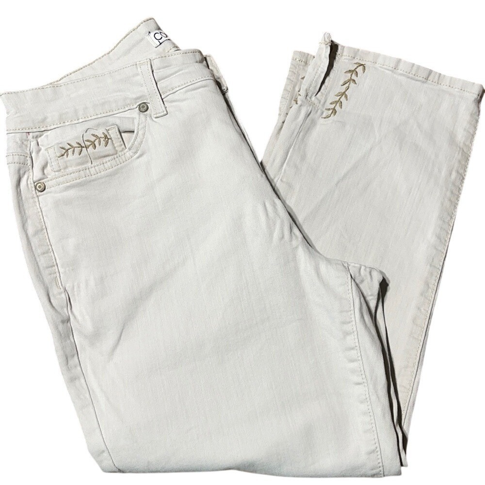 Code Bleu Crop Jeans Embroidered Denim Cream Size‎ 8 Chelsea Boho Cottagecore